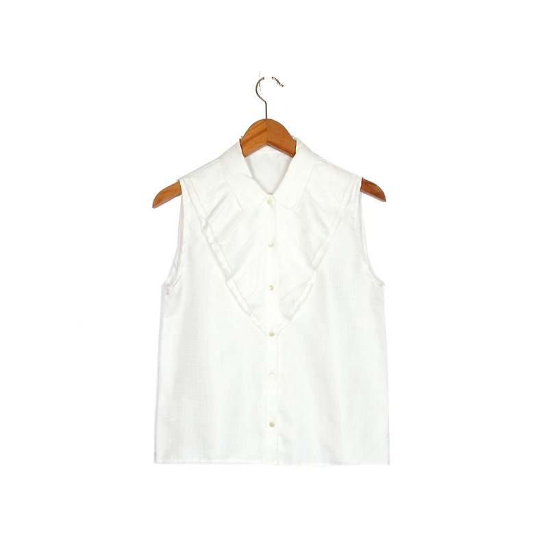 [Egg plant ancient] white yang collar pure white sleeveless ancient shirt - เสื้อเชิ้ตผู้หญิง - กระดาษ ขาว