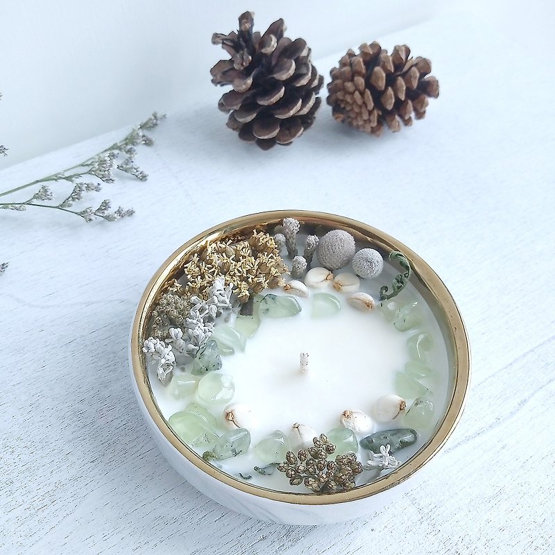 Prehnite - White Marble bowl | Dried flower Crystal Natural Soywax Candle - Candles & Candle Holders - Wax Green