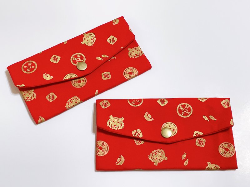 Ping An Tiger red envelope bag/storage bag/passbook bag can be embroidered for free - Chinese New Year - Cotton & Hemp Red
