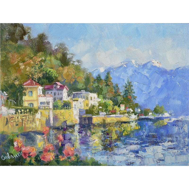 Italy Painting Lake Como Original Art Landscape Small Impasto Italian Artwork - Illustration, Painting & Calligraphy - Wood 