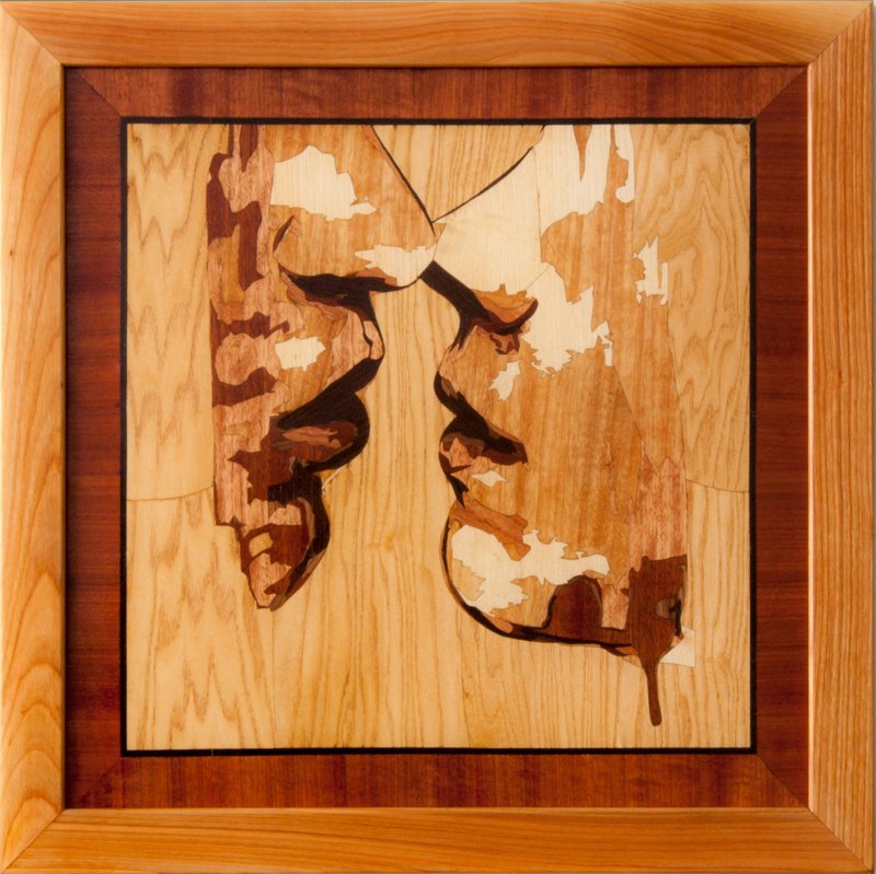 Love kiss inlay panel home wall decor boho living room bedroom wall art framed - 壁貼/牆壁裝飾 - 木頭 橘色