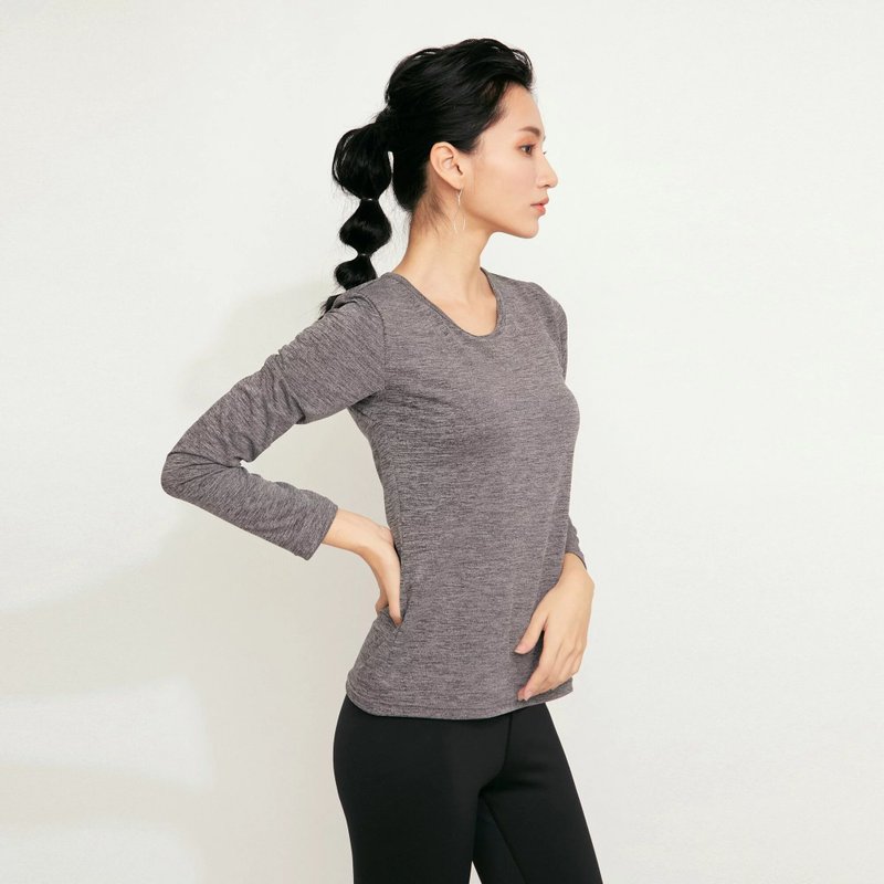 Long Sleeves Top Basic-Sandstone Grey - Women's Yoga Apparel - Polyester Gray