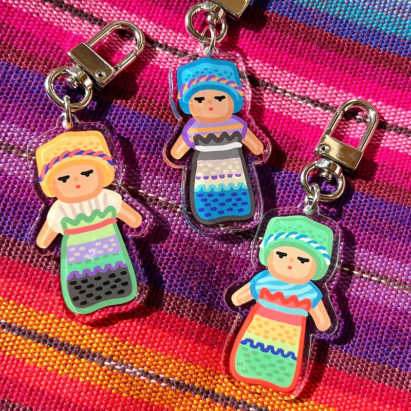 Guatemala Worry Doll Keyring - 鑰匙圈/鑰匙包 - 壓克力 多色