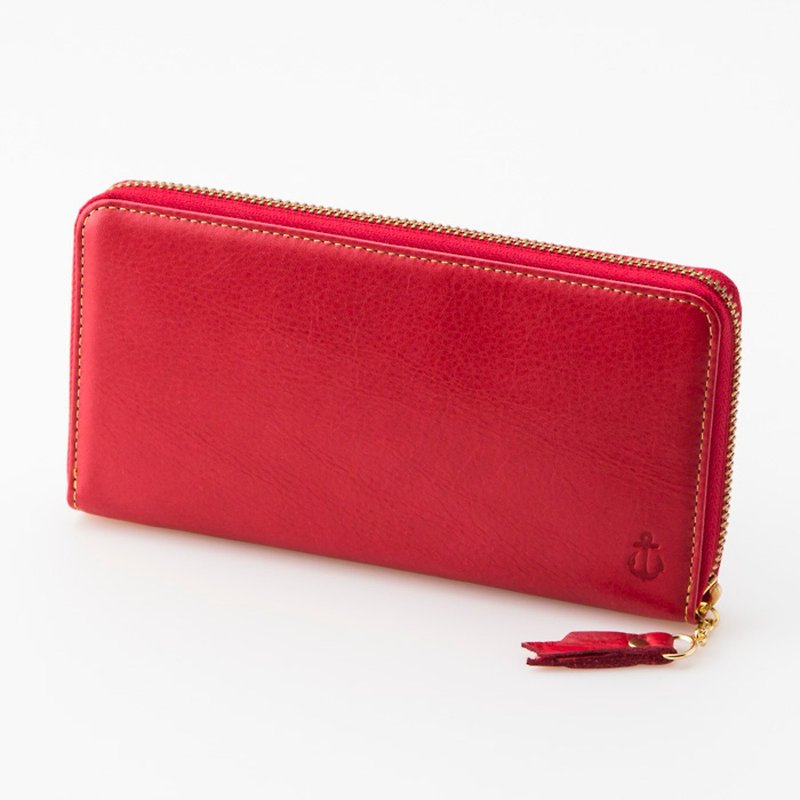 Hokkaido cowhide long wallet (round type) Red Red -MADE IN Kobe- - Wallets - Genuine Leather Red
