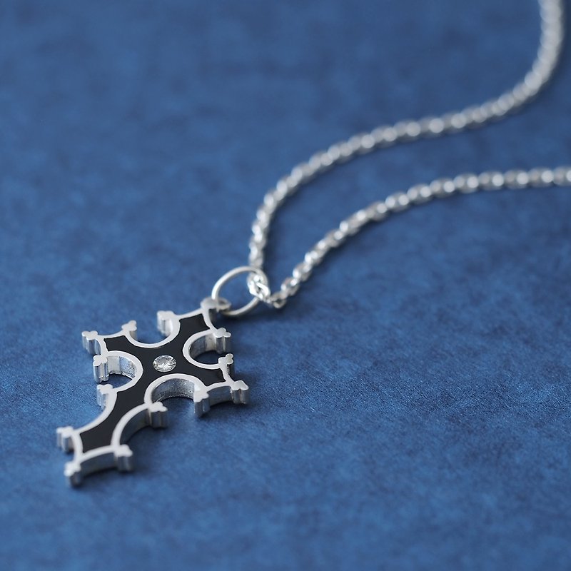 Black Cross Men's Necklace Silver 925 - Necklaces - Other Metals Black