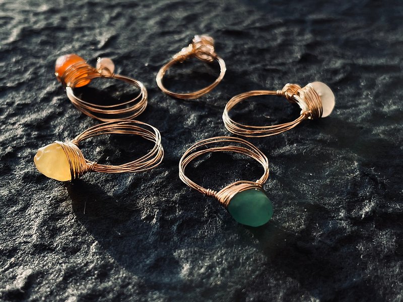 Silk natural stone ring agate bohemian style customizable souvenir - General Rings - Semi-Precious Stones Multicolor