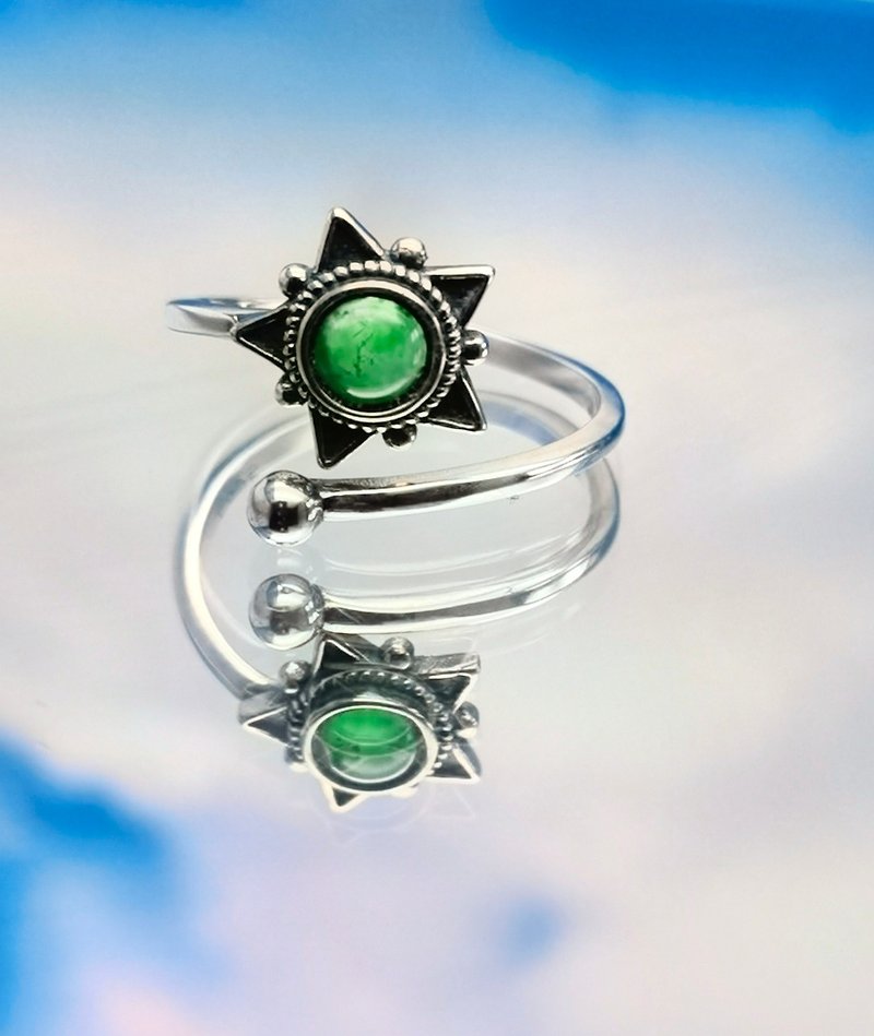 Silver Collection - Icy green jadeite cabochon silver ring - General Rings - Gemstone 