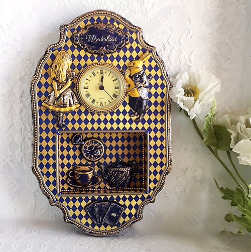 DecoRina Alice Wall clock, Alice in Wonderland Clock, Clock in nursery, Blue Wall clock