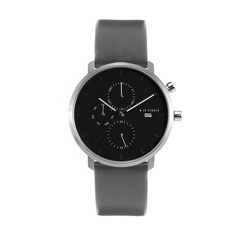 นาฬิกาข้อมือ Minimal Style : MONOCHROME CLASSIC - ONYX/LEATHER (Gray) - นาฬิกาผู้ชาย - หนังแท้ สีเทา