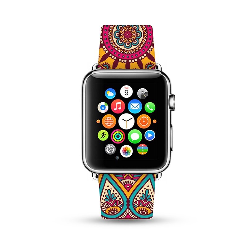 曼陀羅案圖 Apple Watch 真皮手錶帶 38 40 42 44 mm -021 - 錶帶 - 真皮 橘色