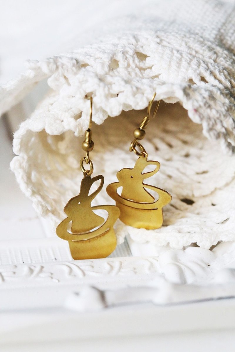 Graphic Rabbit in Hat Earring by linen. - Earrings & Clip-ons - Other Metals 