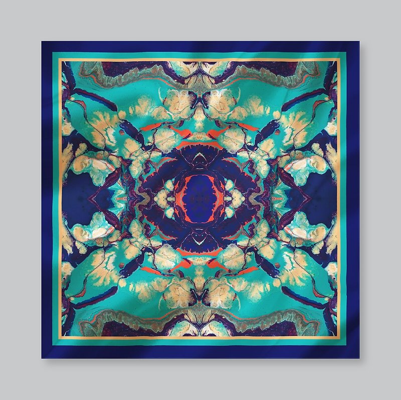 【利古里亞海 Mar Ligure II】真絲方巾 Silk Scarf 50cm - 絲巾 - 絲．絹 藍色