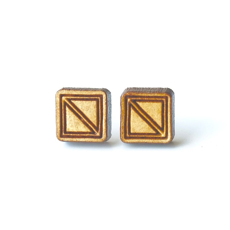 Plain wood earrings-Square - ต่างหู - กระดาษ สีนำ้ตาล