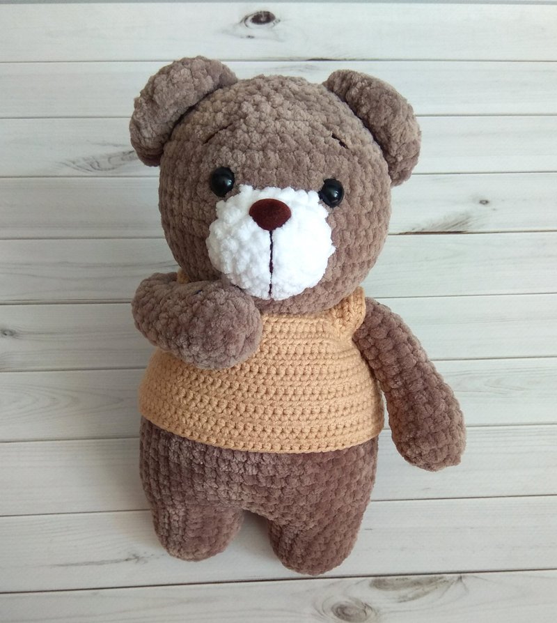 Stuffed soft toy teddy bear, plush toy teddy bear, teddy bear in jacket - 寶寶/兒童玩具/玩偶 - 棉．麻 咖啡色