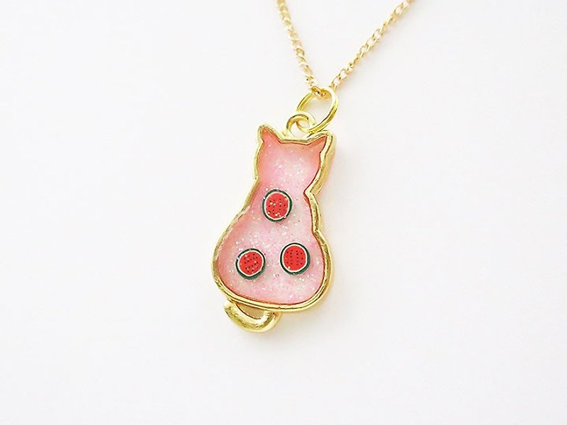 Cat and watermelon necklace ☆ Glitter Pink ☆ - สร้อยคอ - วัสดุอื่นๆ สึชมพู