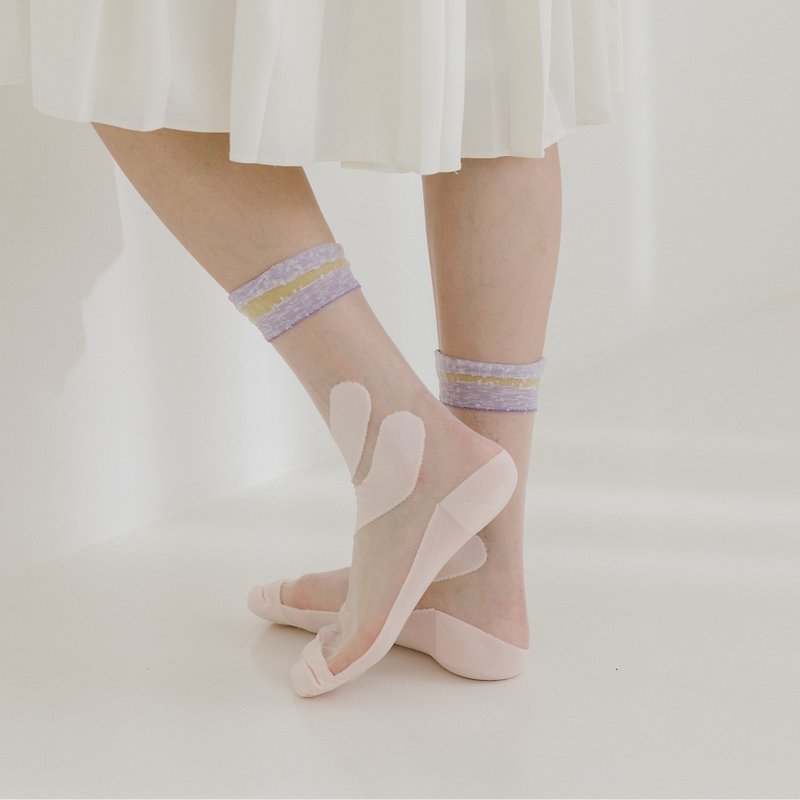 Strawberry whipped cream/light pink (M)-MIT design transparent mid-tube socks - ถุงเท้า - ผ้าฝ้าย/ผ้าลินิน สึชมพู