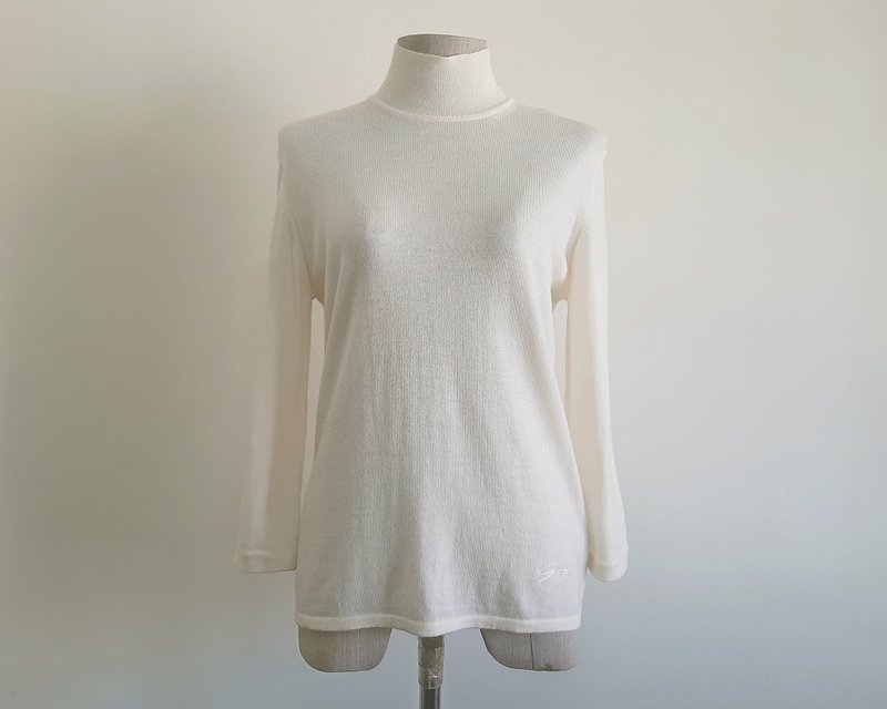 Small Medium Vintage GENNY Cream Wool Sweater Womens Mock Neck Knit Sweater S - 女毛衣/針織衫 - 其他材質 