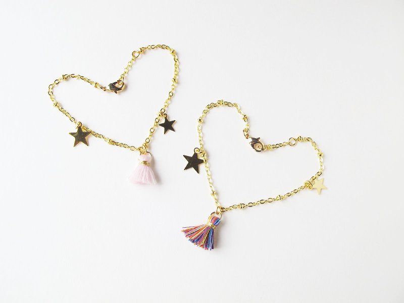 ＊Rosy Garden＊Tassel with golden star bracelet - Bracelets - Other Materials Multicolor