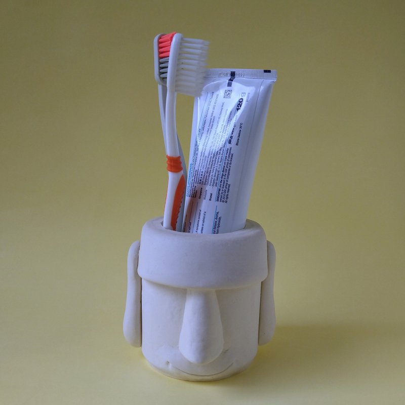 俏摩艾 硅藻牙刷牙膏杯  巨石像 交換禮物 牙刷架 - 衛浴用品/浴室收納 - 其他材質 白色