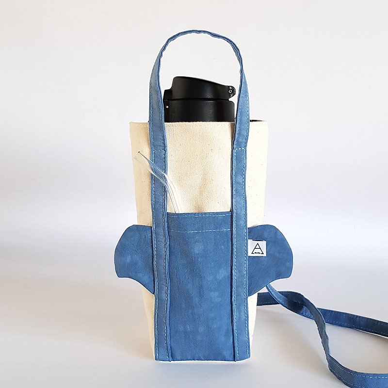 Ariel's wonderland/環保飲料杯袋/小飛象/可斜揹 - 杯袋/飲料提袋 - 其他材質 藍色