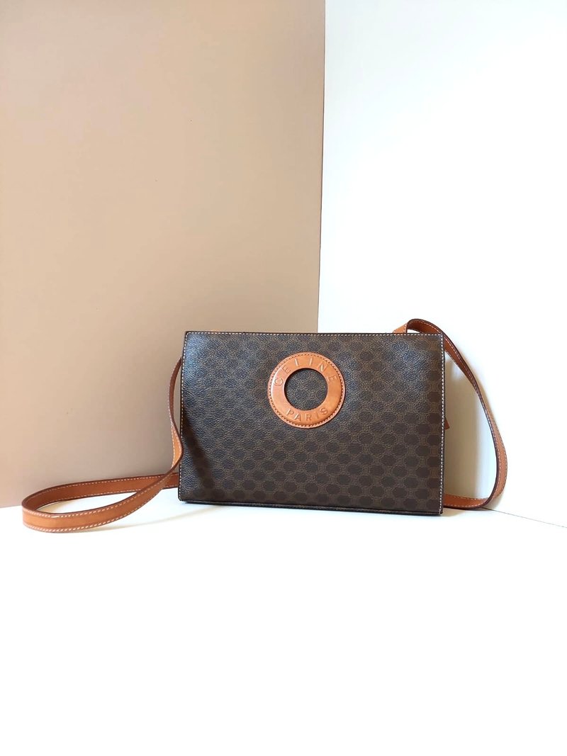 【特選貨品】稀有中古二手Celine皮革圓環包側背孭斜單肩手袋小包 - 側背包/斜背包 - 其他材質 咖啡色