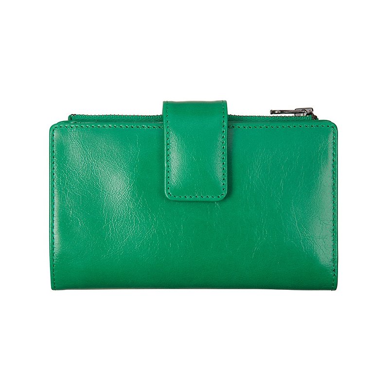 OUTSIDER middle clip_Emerald / Gemstone green - กระเป๋าสตางค์ - หนังแท้ สีเขียว