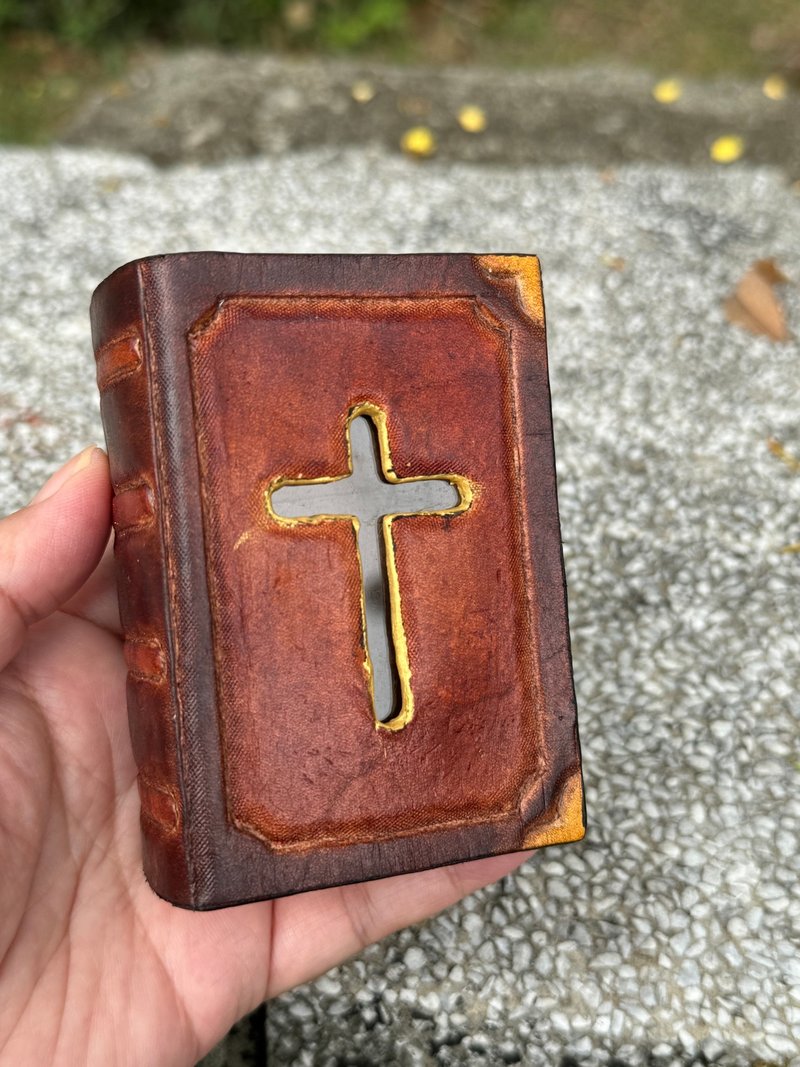 Nostalgic Bible Mini Bible Pure Cowhide Money Box - Coin Banks - Genuine Leather Orange