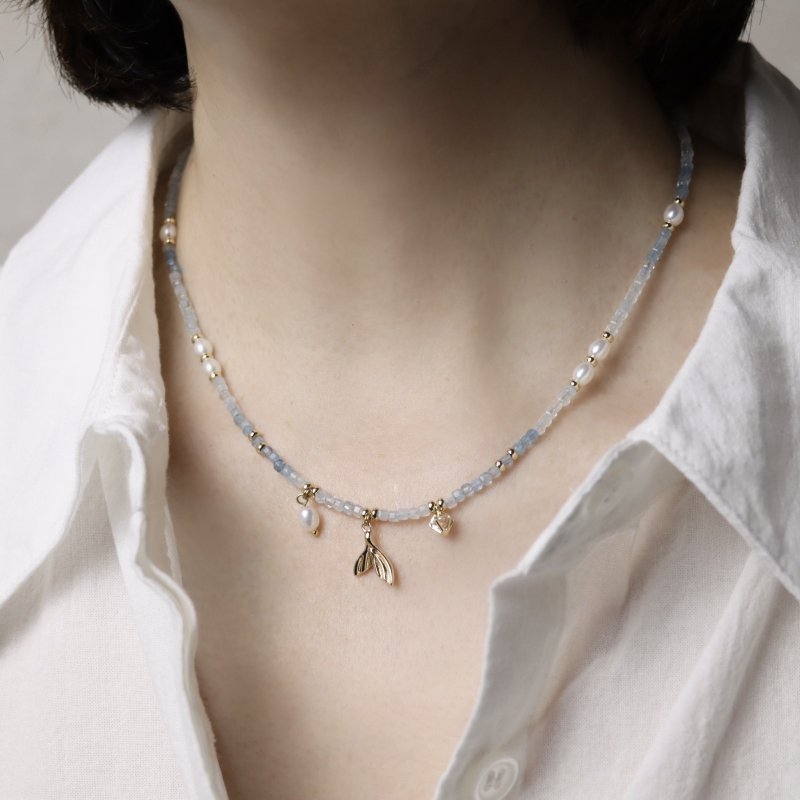 淺海微風海藍寶珍珠項鍊 天然淡水珍珠 日常百搭 夏日首選 - 項鍊 - 半寶石 藍色