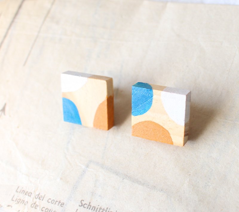 Have combined jiho geometric square wood earrings - ต่างหู - ไม้ สีนำ้ตาล