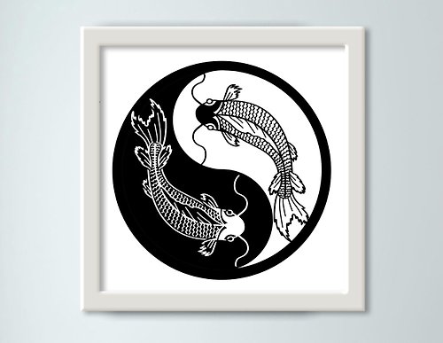Alenaresuet Yin yang, Cute poster, Fish, Digital picture, Monochrome