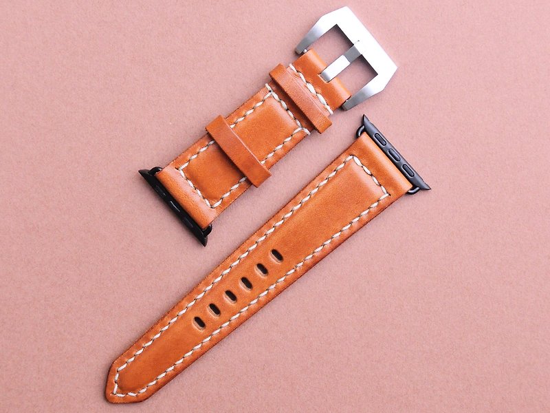 Apple Watch 44mm strap well stitched leather material bag couple gift Italian leather - นาฬิกาผู้หญิง - หนังแท้ สีนำ้ตาล