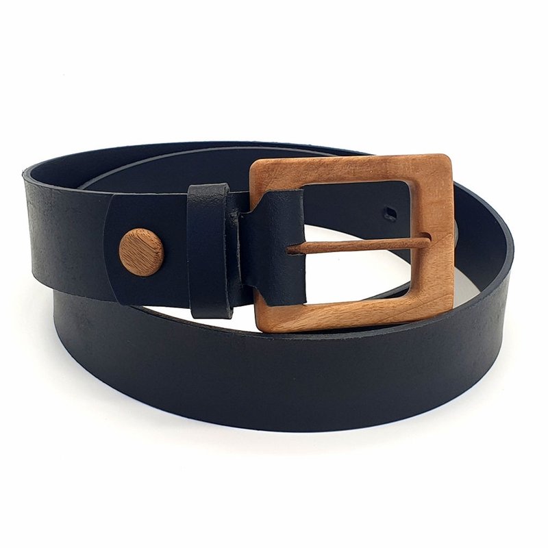 Wood Belt Serengeti Brave 406 - Walnut Wood Black Split Leather Belt - 腰帶/皮帶 - 木頭 黑色