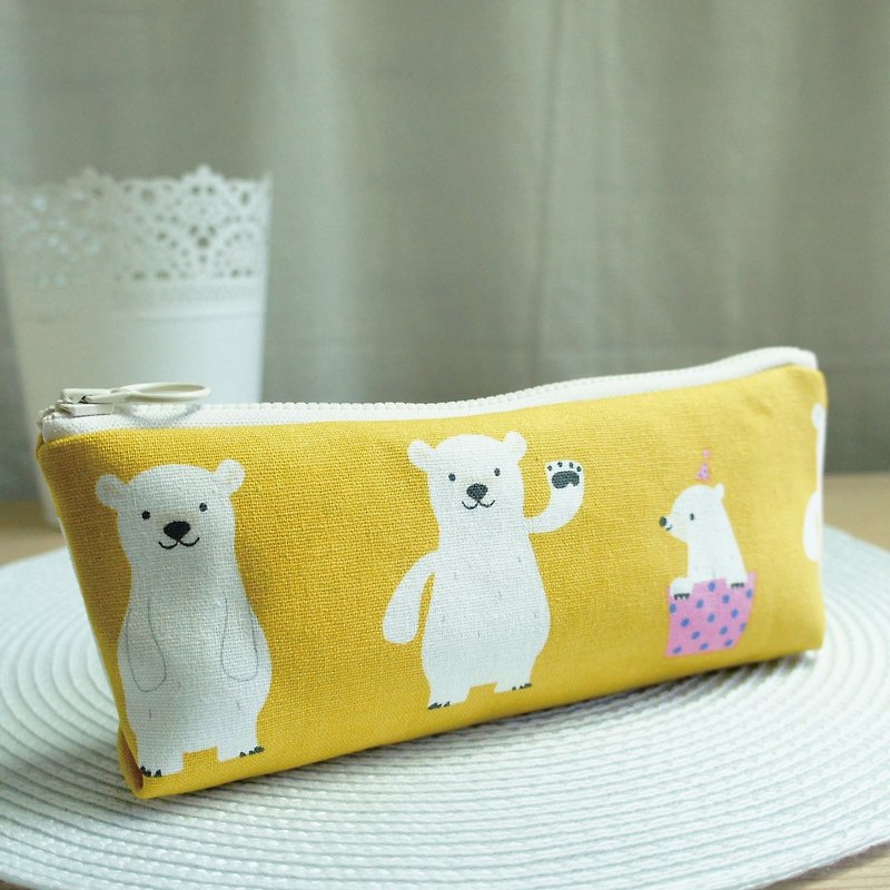 Lovely polar bear pencil case, tool bag, mustard yellow - Pencil Cases - Cotton & Hemp Yellow