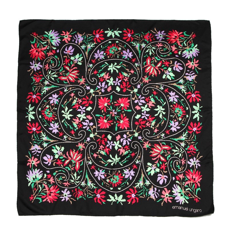 [ヴィンテージ]ナス登輝夜百色市の花のつるは、ヴィンテージスカーフを印刷しました - スカーフ - シルク・絹 多色