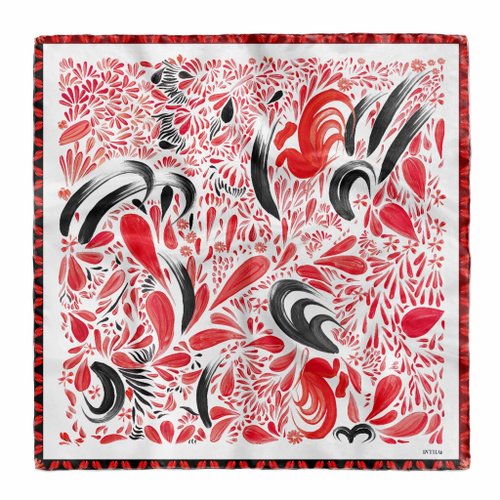 Silk- satin triangle head scarf, mushroom bandana with lace and