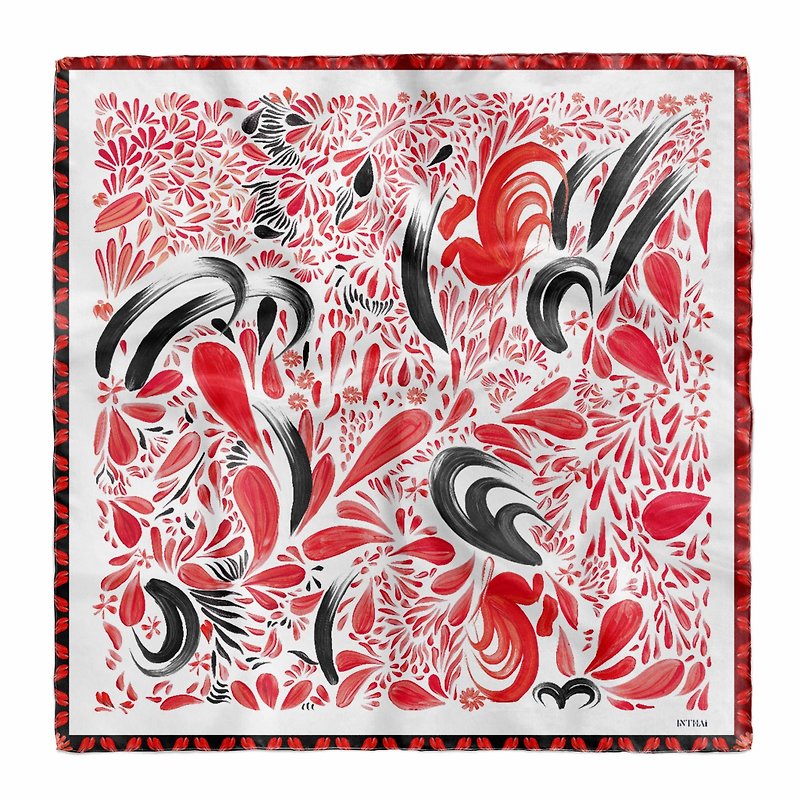 Other Materials Scarves Red - Silk satin scarf - Cham Tra Kai On White