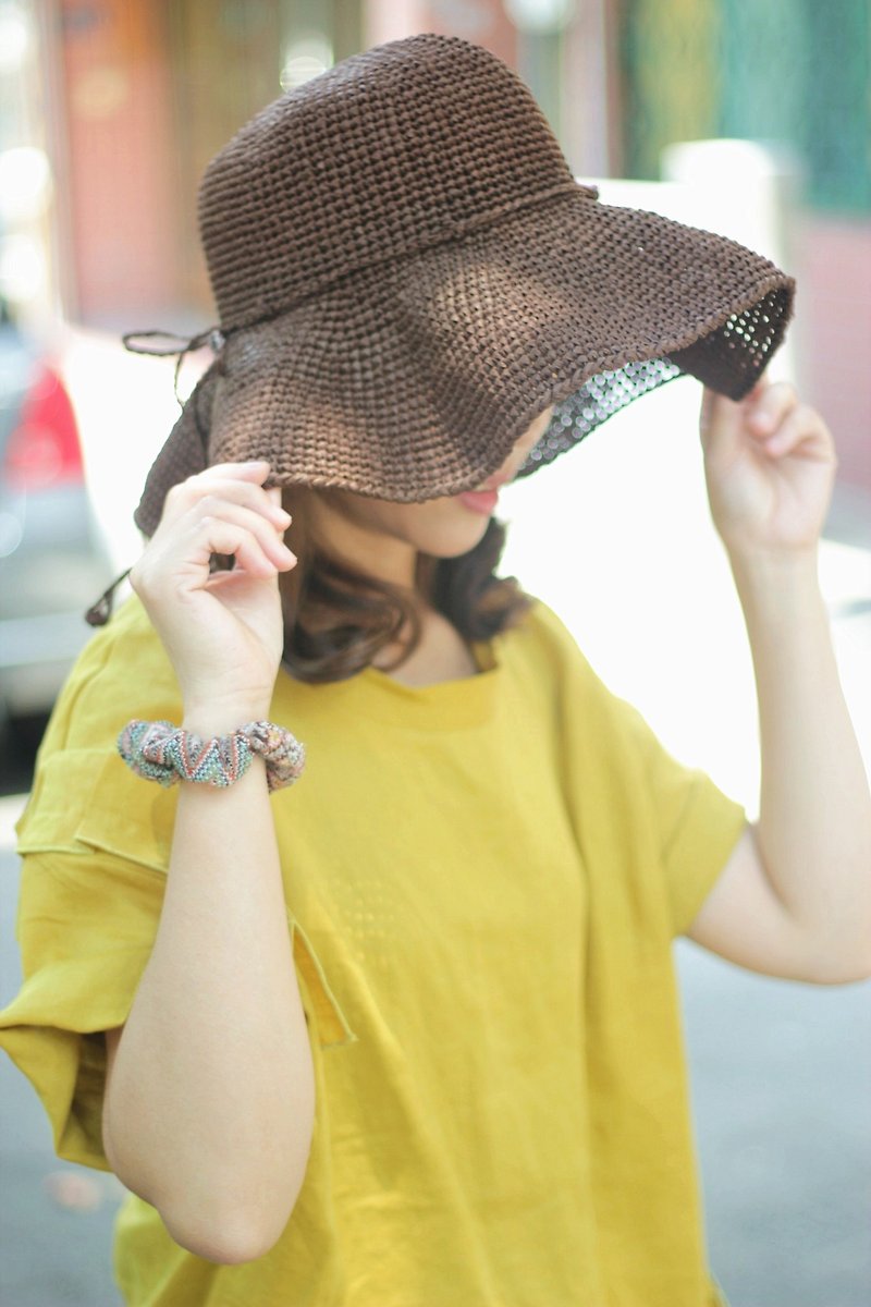 【好日手作】夏季法式編織草帽 - 帽子 - 紙 咖啡色