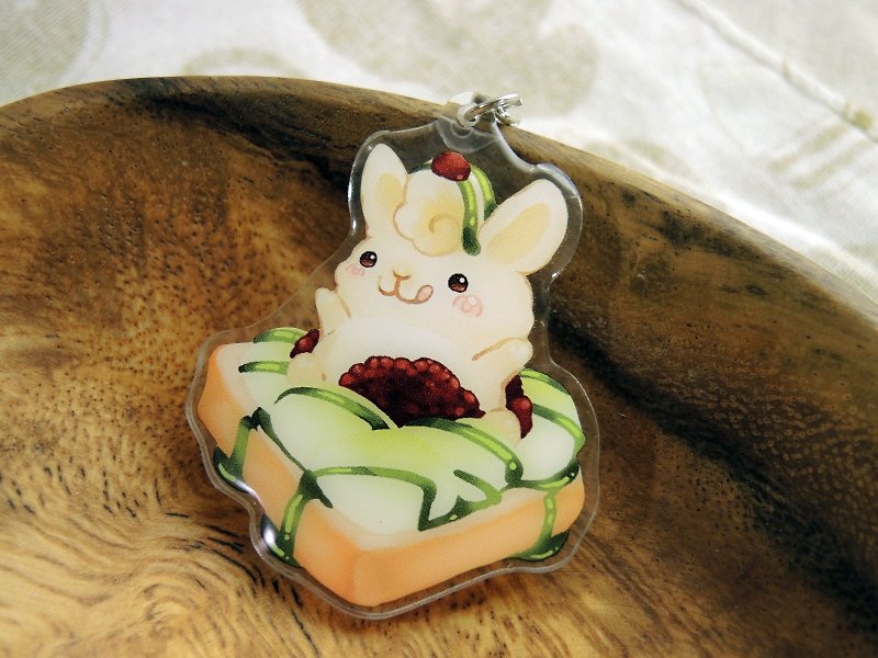 Acrylic Key Ring-Double Sided-Green Tea with Red Bean Toast - Keychains - Acrylic Green