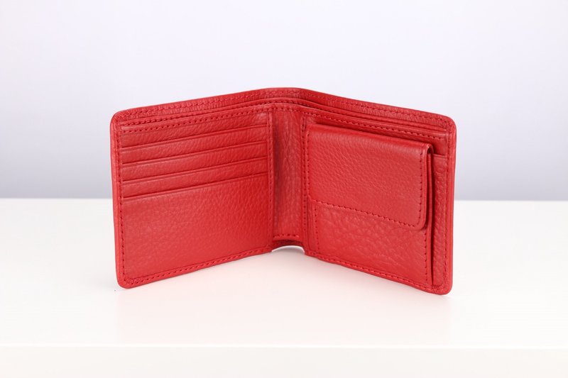 W004 Wallet+Coin pocket - Red - Genuine leather - 皮夾/長短夾/錢包 - 真皮 紅色