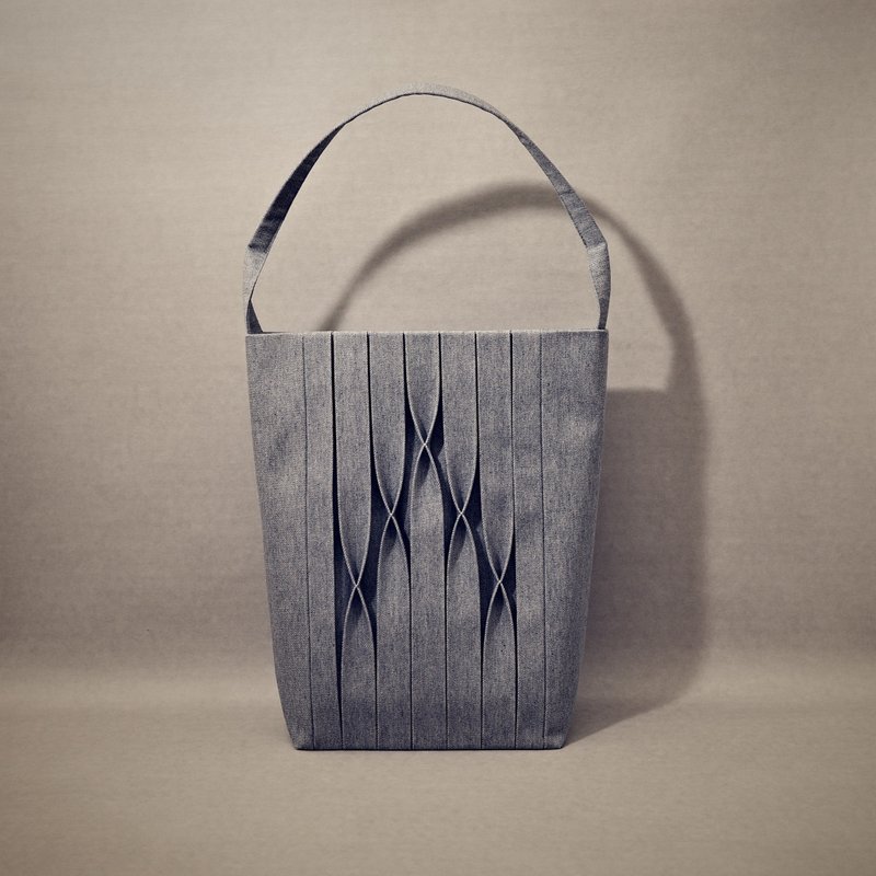 Three-dimensional pleated large tote bag/canvas bag/portable side back/lime blue - Handbags & Totes - Cotton & Hemp Blue