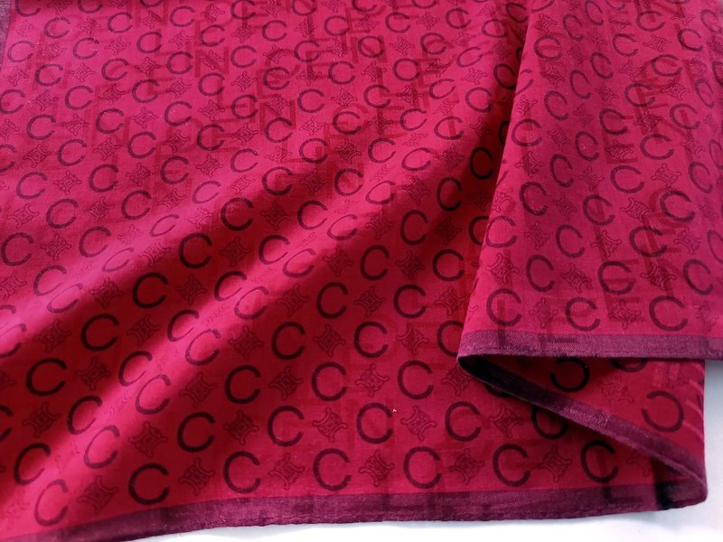 Celine Vintage Scarf Red Monogram Logo Gift for Her 23 x 22.5 inches - ผ้าพันคอ - ผ้าฝ้าย/ผ้าลินิน สีแดง