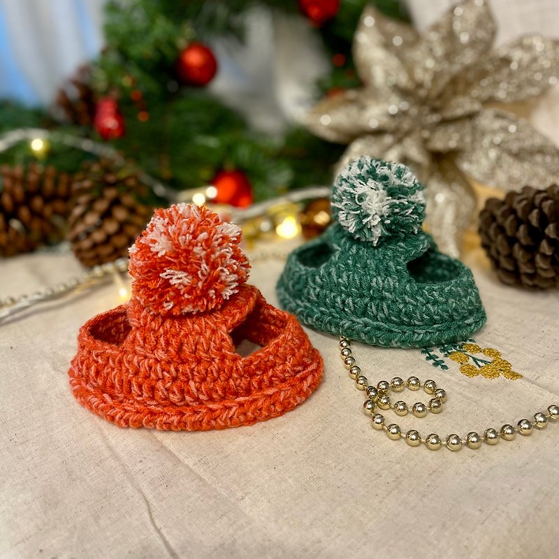 Cat Christmas fur ball hat same color - ชุดสัตว์เลี้ยง - ผ้าฝ้าย/ผ้าลินิน สีแดง