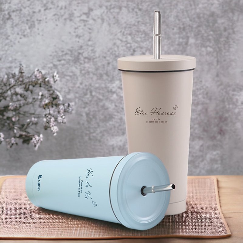 【OMORY】Chenmu Stainless Steel straw cup 500ml tumbler eco-friendly cup exchange gift - กระบอกน้ำร้อน - วัสดุอื่นๆ 