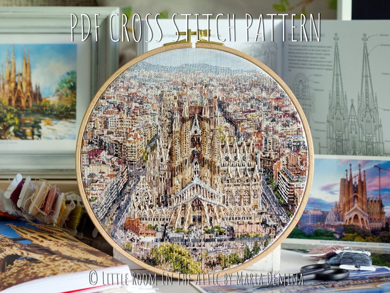 Sagrada Familia  - Barcelona, Spain - PDF cross stitch pattern - 手工藝教學/工具書 - 其他材質 