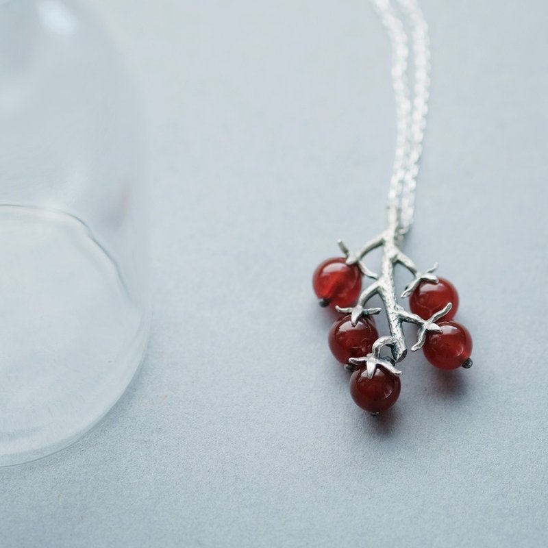 枝付き ミニ トマト カーネリアン ネックレス シルバー925 - 項鍊 - 其他金屬 紅色