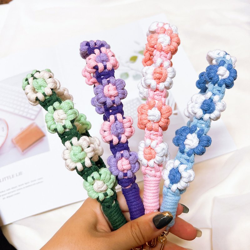 Multi-color small flower mobile phone lanyard woven wrist strap camera strap key ring - Lanyards & Straps - Cotton & Hemp 