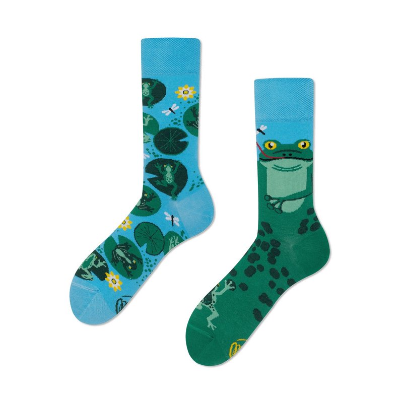 Froggy Frog Mismatched Adult Crew Sock - Socks - Cotton & Hemp Green