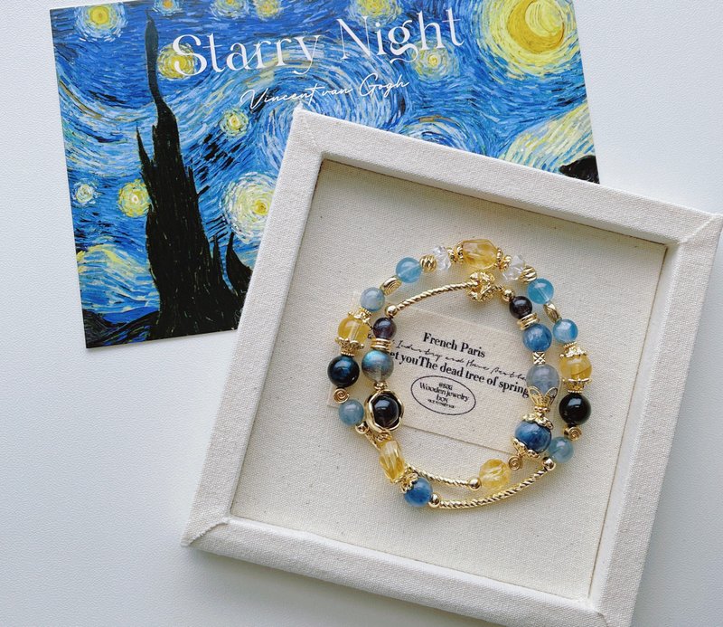 Starry Night丨藍晶石+黃水晶丨提升溝通 招財自信丨客製化雙圈 - 手鍊/手環 - 水晶 藍色
