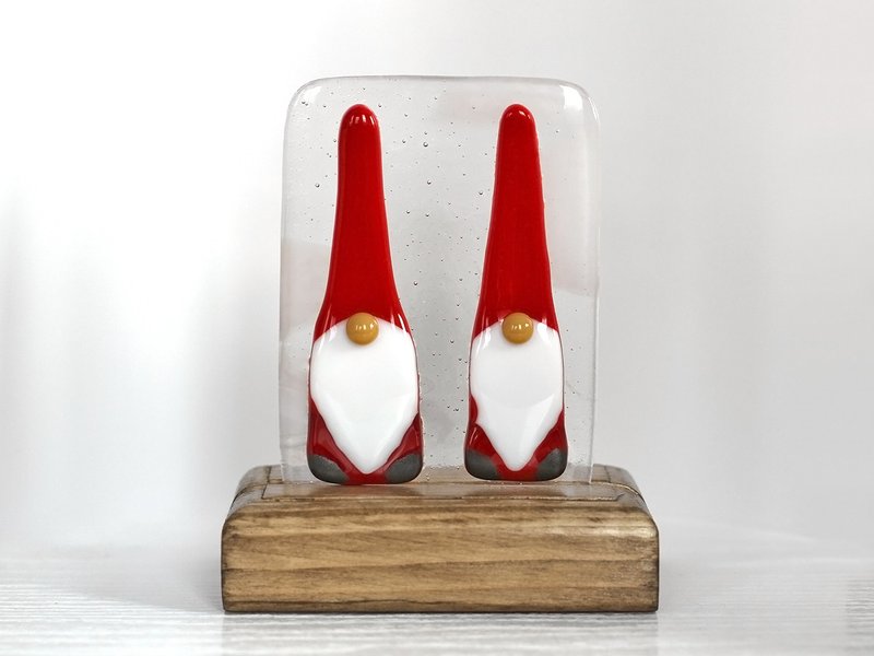 Scandinavian gnomes Handmade fused glass art panel Nordic gnomes tomtar tomte - 擺飾/家飾品 - 玻璃 紅色