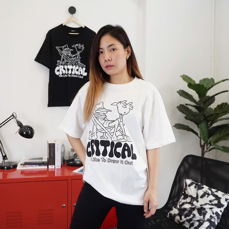 棉．麻 男 T 恤 - Oversize T-Shirt with Critical Graphic Cotton 100% (IOS-012)